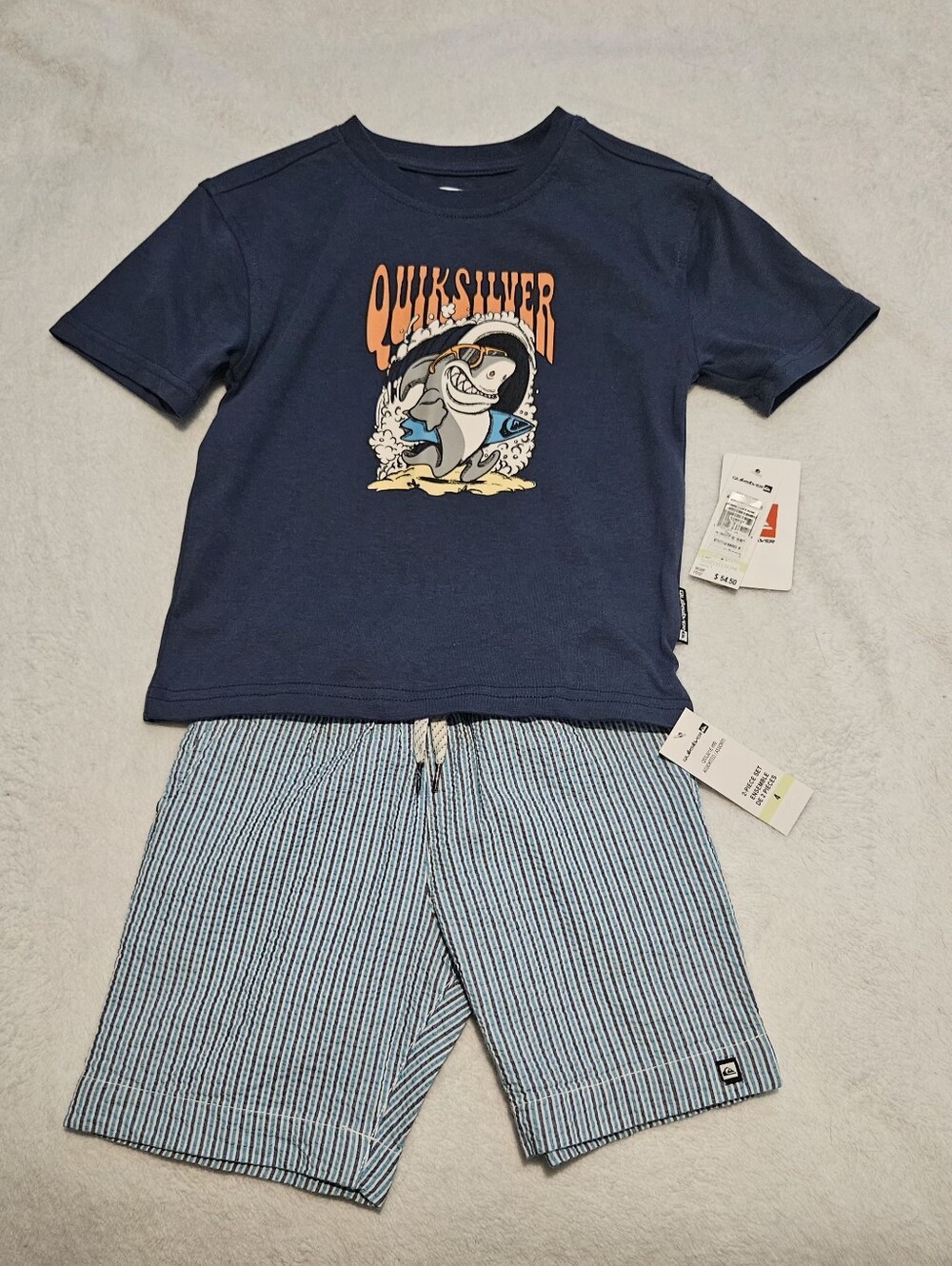 NWT Quiksilver Navy Shark Kids Set Size 4